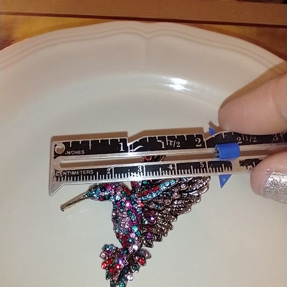 Colorful Rhinestone Hummingbird Brooch - Picture 4 of 4